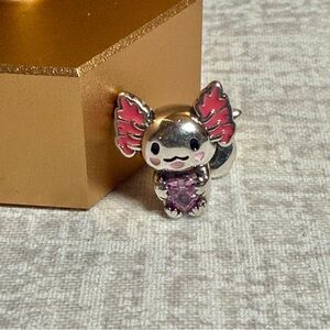 New S925 Axolotl Charm w/Pink CZ Heart, Pandora-Compatible or DIY Jewelry